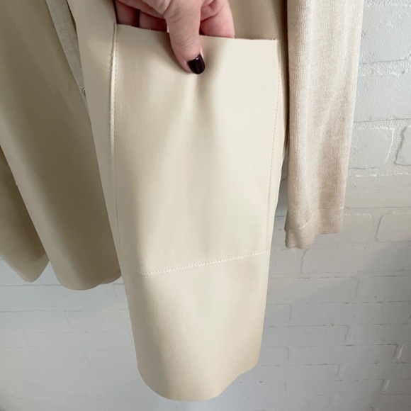 Zara Women’s Knit Sweater Cardigan Snaps Vegan leather pockets Cream XL Overs. - Picture 4 of 12
